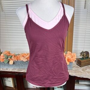 PRANA V-Neck Sleeveless Pink/Purple Layered Tank Top Women's Size XL